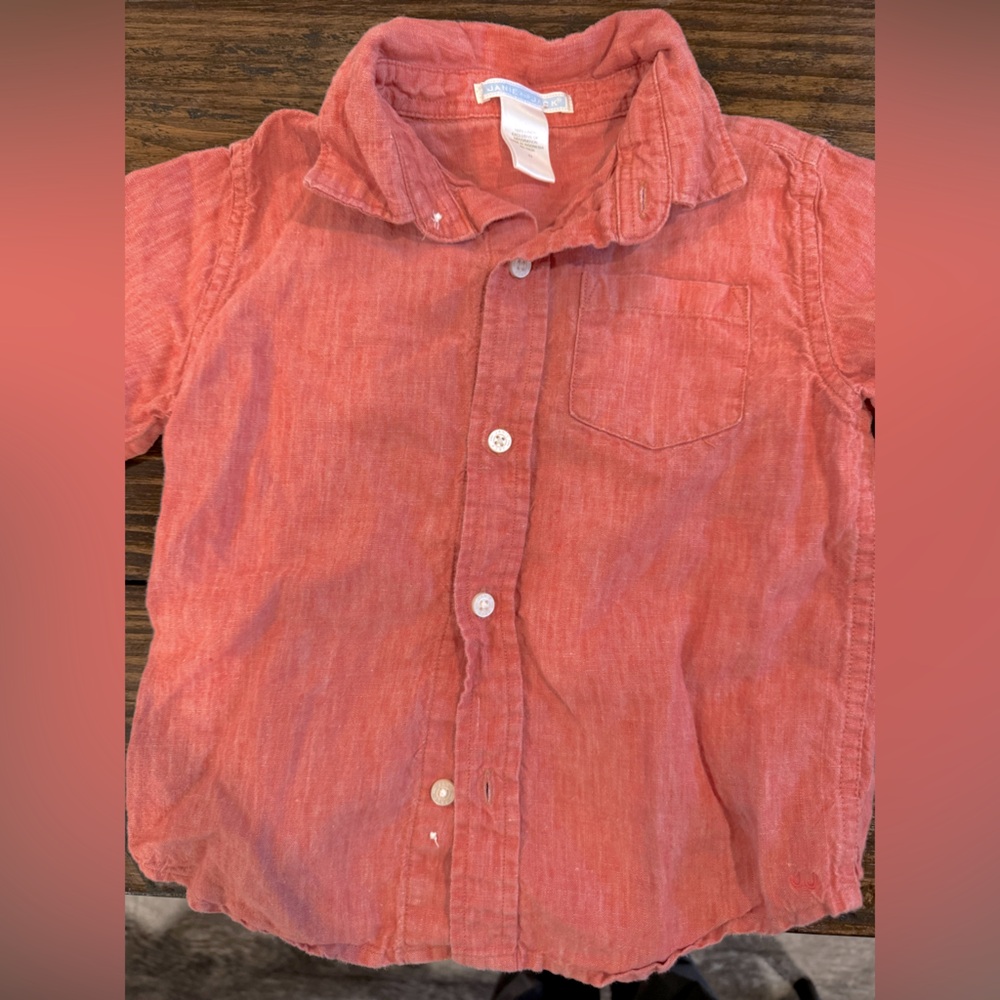 Janie and Jack Coral Button-Up boys Shirt. 100% linen. Janie and Jack size 2t